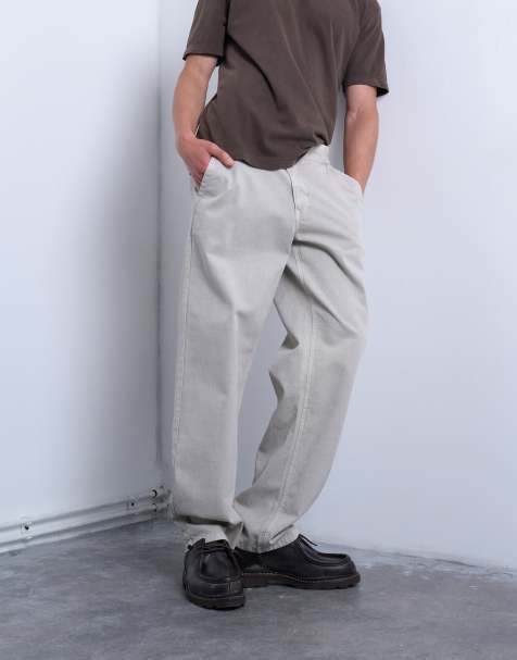 Topman straight leg twill elasticated waist trouser in stone