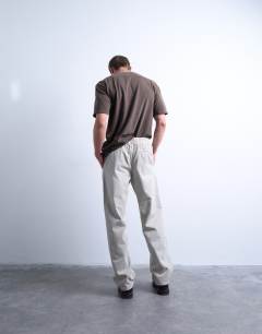 Model wearing Straight leg twill elasticated waist trouser in stone
