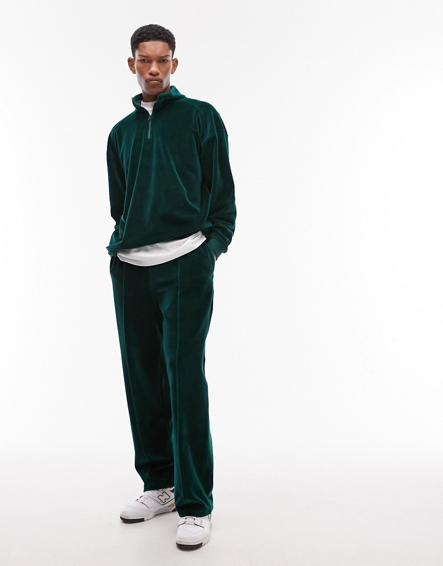 Shop Topman Straight Leg Velour Pintuck Sweatpants In Green