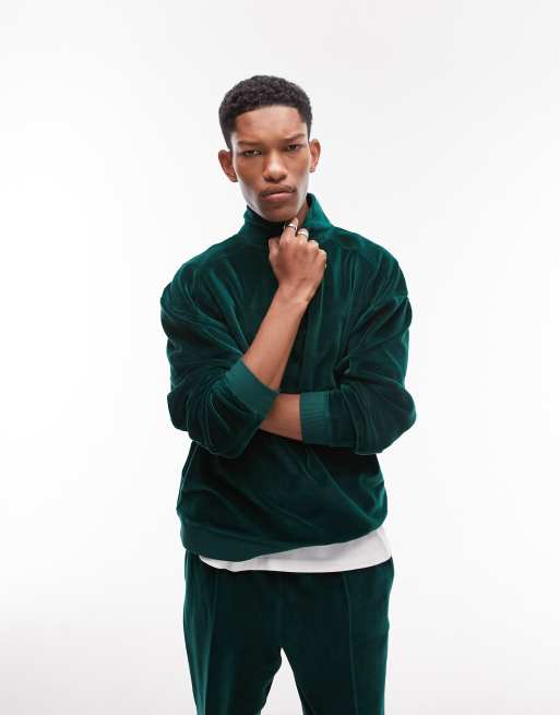 Topman straight leg velour pintuck sweatpants in green ASOS