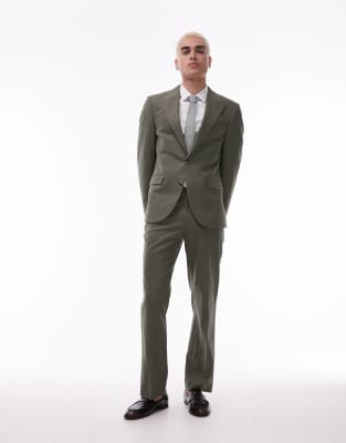 straight linen blend suit pants in khaki-Blue