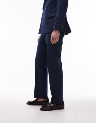 Topman Straight Linen Blend Suit Pants In Blue