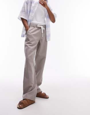 straight linen mix pants in stone-Neutral