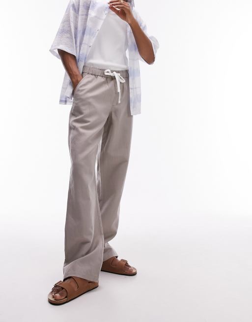 Topman straight linen mix pants in stone