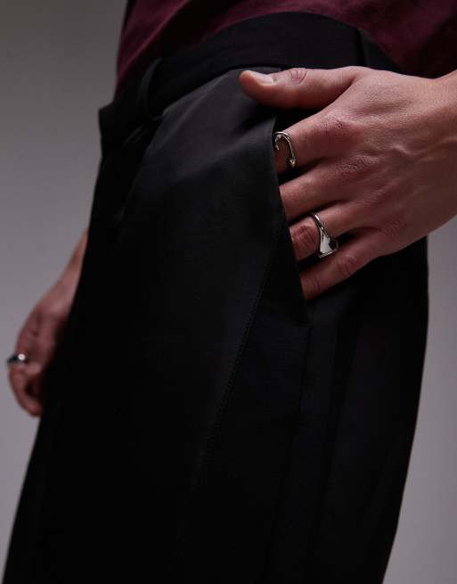 Topman straight mixed fabric suit pants in black