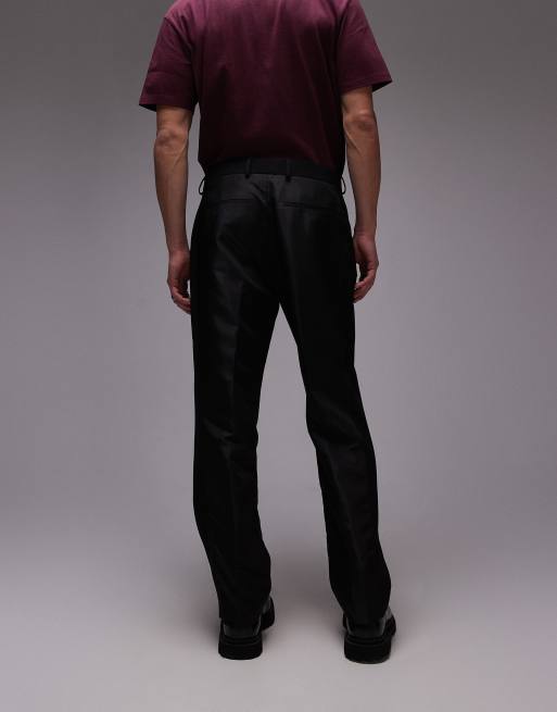 Topman straight mixed fabric suit pants in black