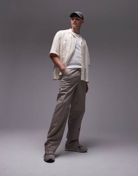 Topman straight pants in ecru - view 1