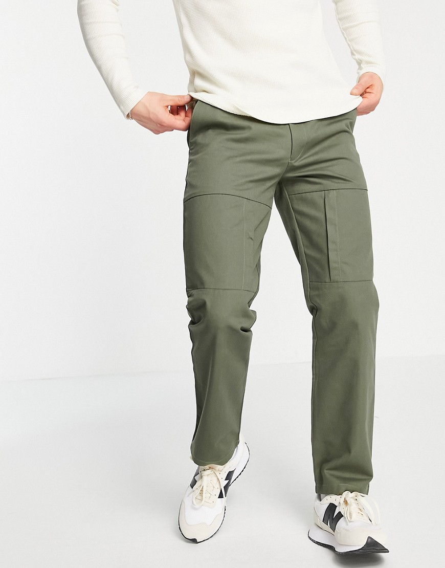 Topman straight pants in khaki-Green