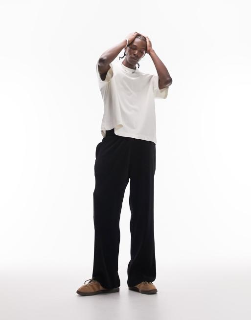 Topman straight plisse jogger in black