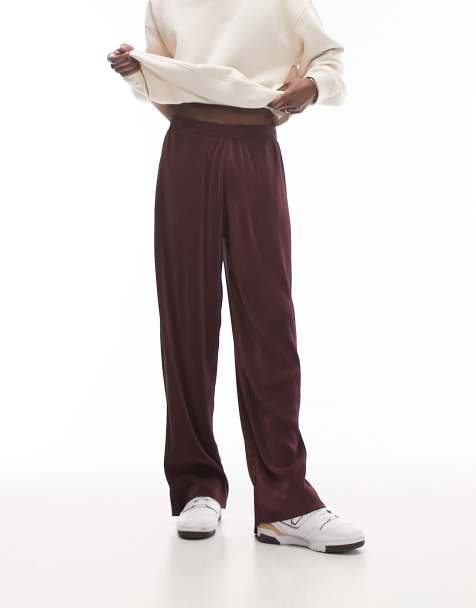 Topman straight plisse jogger in brown - view 1