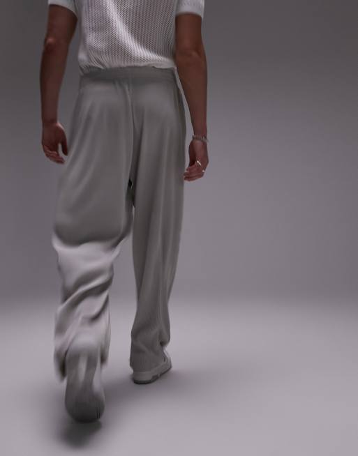 Topman straight plisse jogger in light gray