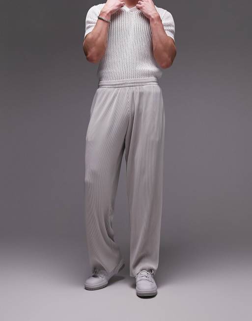 Topman straight plisse jogger in light gray