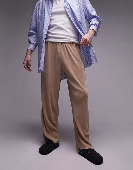 Topman straight plisse jogger in stone