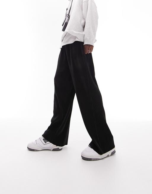 Topman straight plisse trackies in black