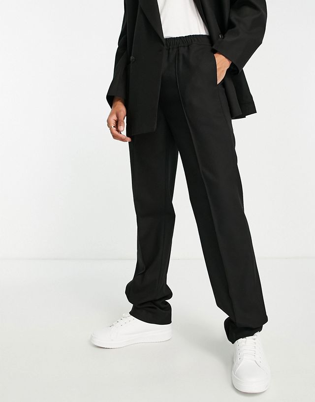 Topman straight pronounced twill suit pants in black