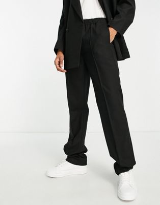 Topman straight pronounced twill suit trousers in black