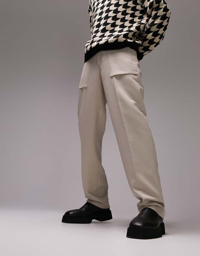 Topman straight stacker pants in stone