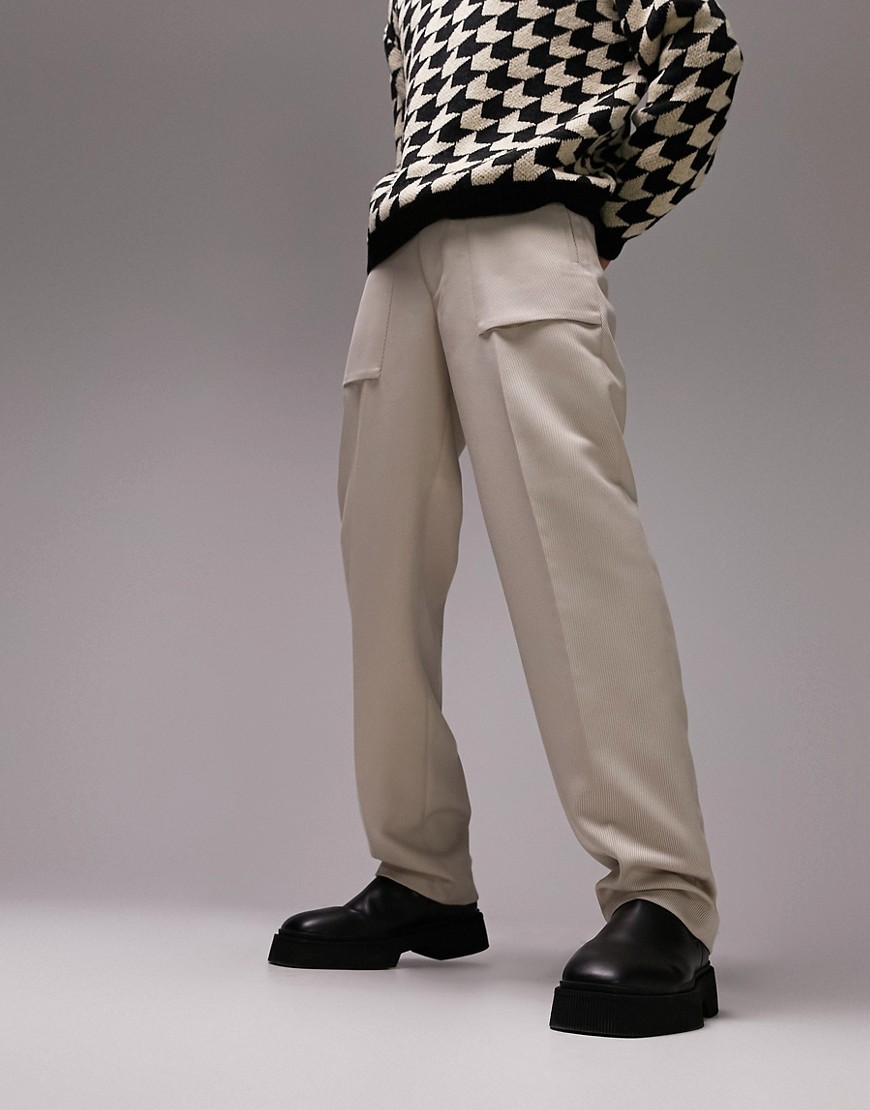 Topman straight stacker trousers in stone-Neutral