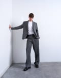 [Topman] Topman straight suit pants in charcoal pinstripe-Grey W30R CHARCOAL