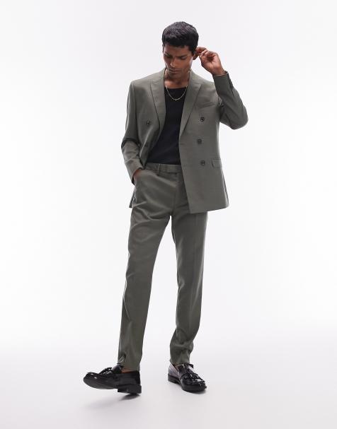 Topman straight suit pants in khaki - view 1