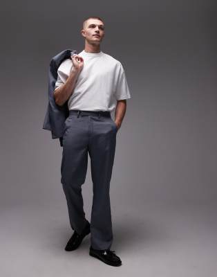 Topman straight suit trousers in blue