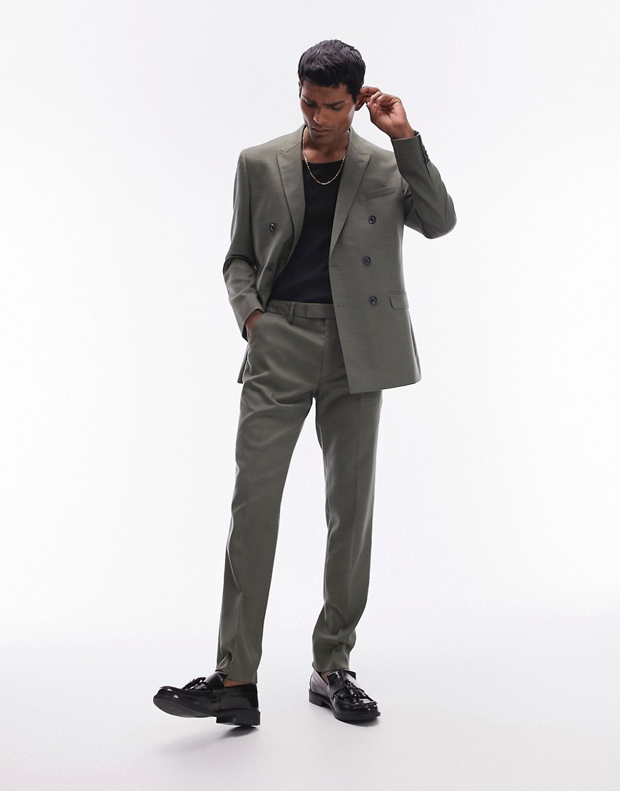 Topman straight suit trousers in khaki-Green