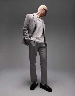 straight textured suit pants in stone-Neutral