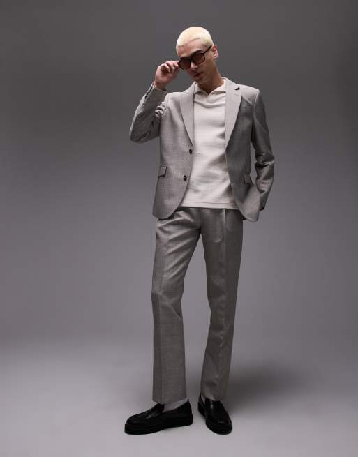 Topman straight textured suit pants in stone, 2 of 5