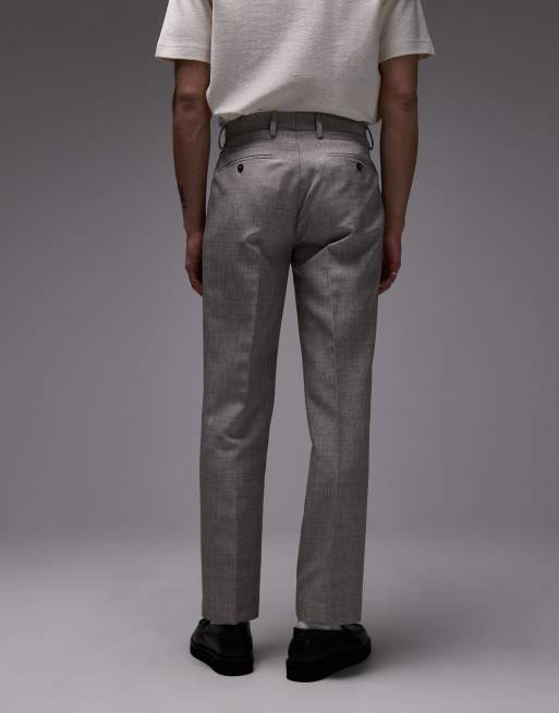 Topman straight textured suit pants in stone, 4 of 5