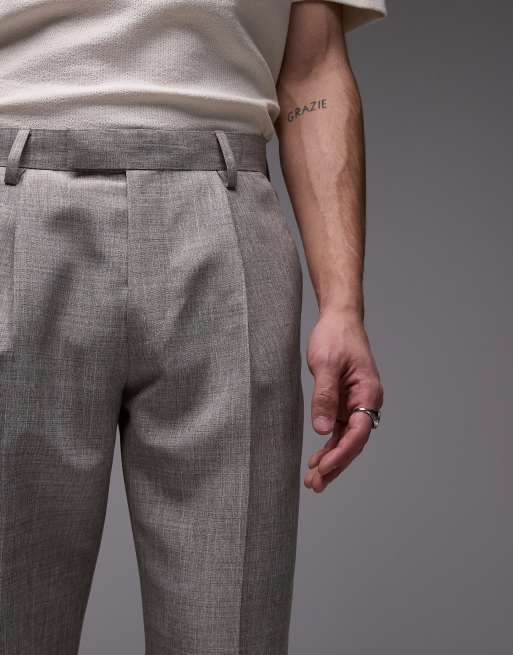 Topman straight textured suit pants in stone, 5 of 5