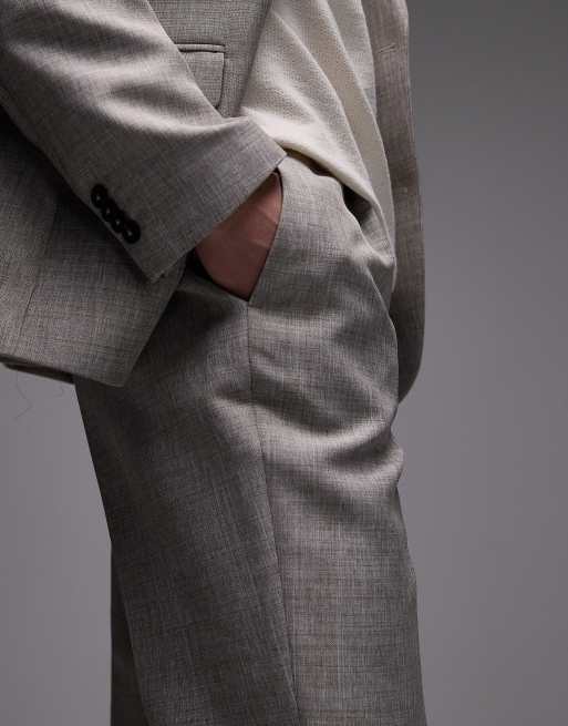 Topman straight textured suit trousers in stone, 3 of 5