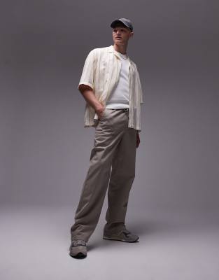 Topman straight trousers in ecru-Neutral