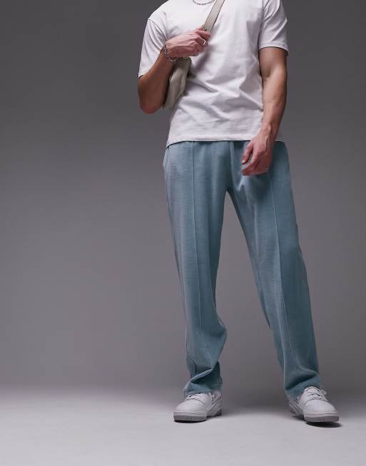 Topman straight velour pintuck jogger in blue