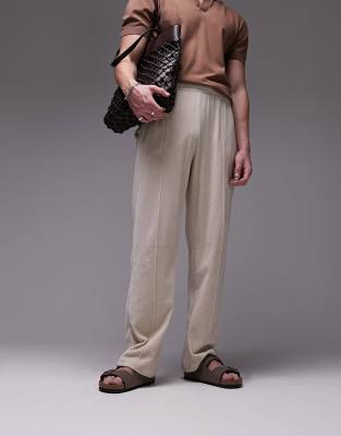 TOPMAN STRAIGHT VELOUR PINTUCK SWEATPANTS IN STONE-NEUTRAL