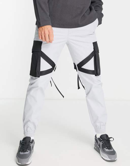 Topman straight webbing cargo trousers in grey