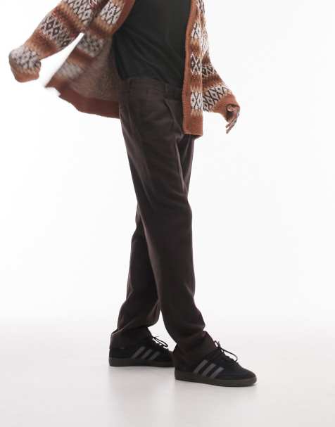 Topman straight wool mix trousers in brown - view 1