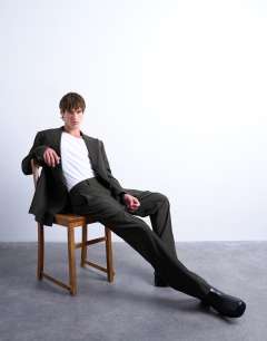 Straight wool touch suit trousers in green