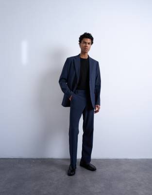 Topman straight wool touch suit trousers in navy