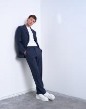 Topman straight wool touch suit trousers in navy
