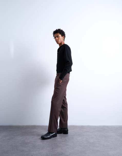 Topman straight wool touch trousers in chocolate