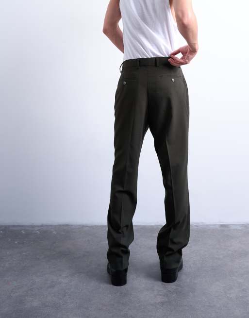 Topman straight wool touch trousers in dark green, 3 of 5