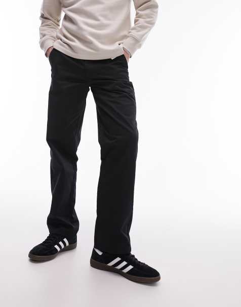 Topman straight workwear chino trousers in black - view 1