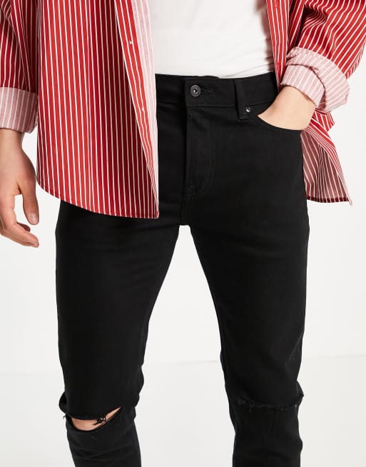 Topman – Stretch-Jeans in Schwarz mit engem Schnitt und Rissen, 3 von 4