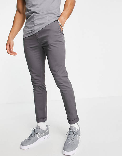 Topman stretch skinny chinos in charcoal - GREY | ASOS