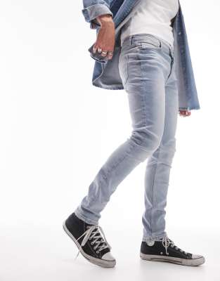 TOPMAN STRETCH SKINNY JEANS IN BLEACH-BLUE