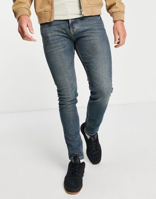 Topman stretch skinny jeans in green cast mid wash tint