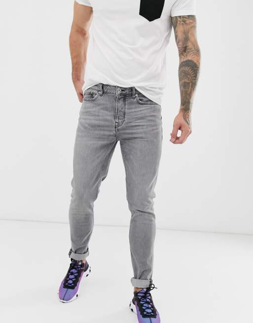 Men's Grey Slim Fit Stretch Jeans