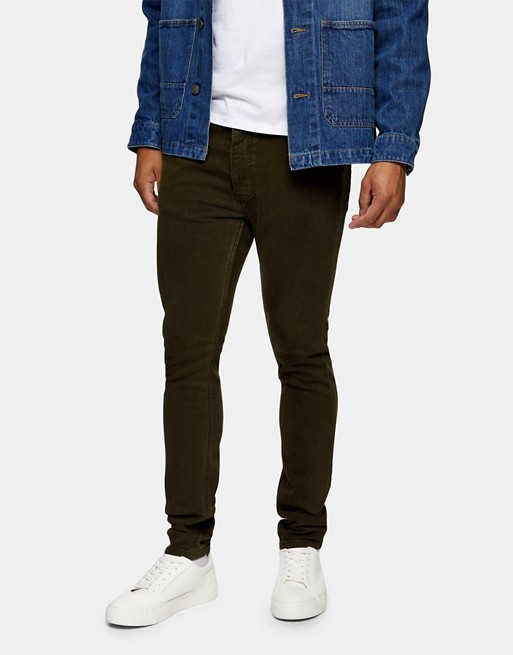 Topman cotton blend stretch skinny jeans in khaki - MGREEN