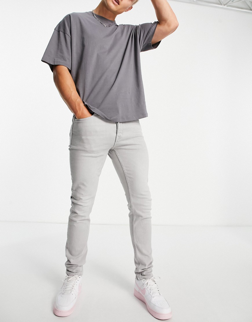 Topman stretch skinny jeans in light gray-Grey