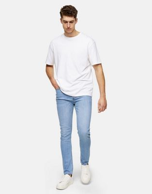 Topman stretch skinny jeans in light wash blue - ASOS Price Checker